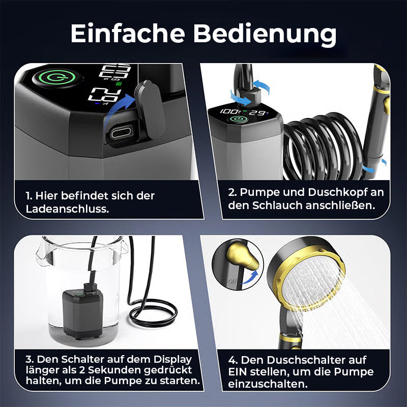 Tragbare, wiederaufladbare Camping-Duschpumpe
