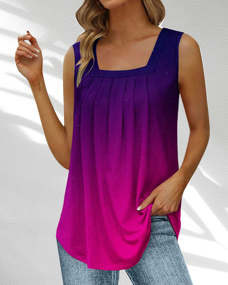 Tanktop mit eckigem Ausschnitt und Feder- und Blumendruck
