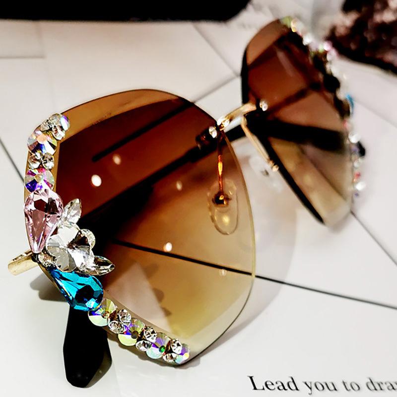 2022 Vintage Mode Randlose Kristall Sonnenbrille