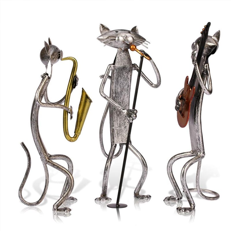 Musikalische Katzen-Skulptur aus Metall