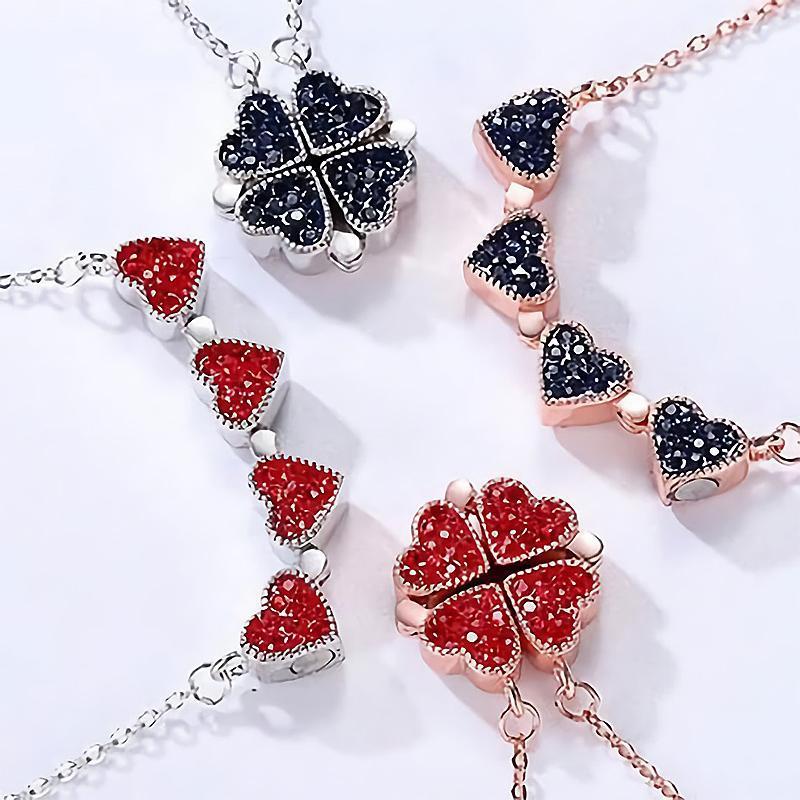 Herzförmige Kristallanhängerkette mit vierblättrigem Kleeblatt