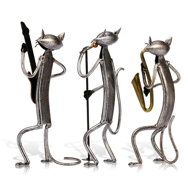 Musikalische Katzen-Skulptur aus Metall