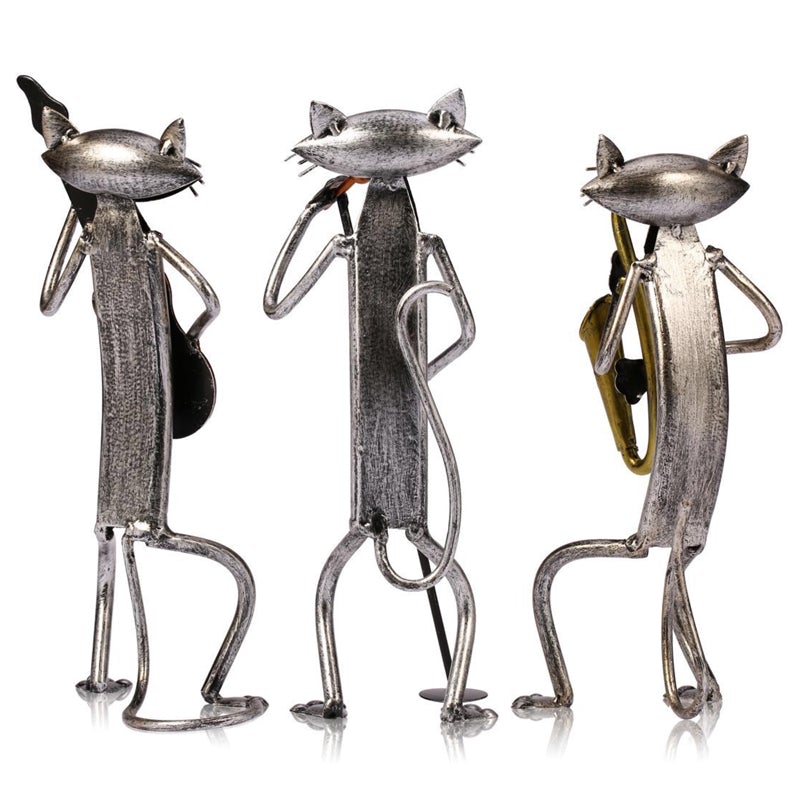 Musikalische Katzen-Skulptur aus Metall