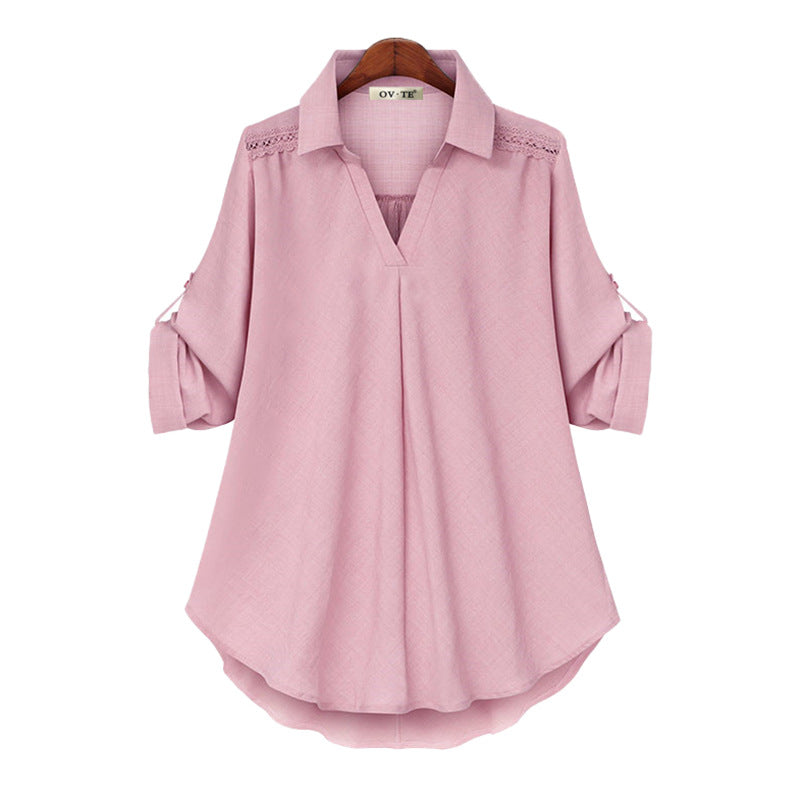 Damen V-Ausschnitt Loses Langarmshirt