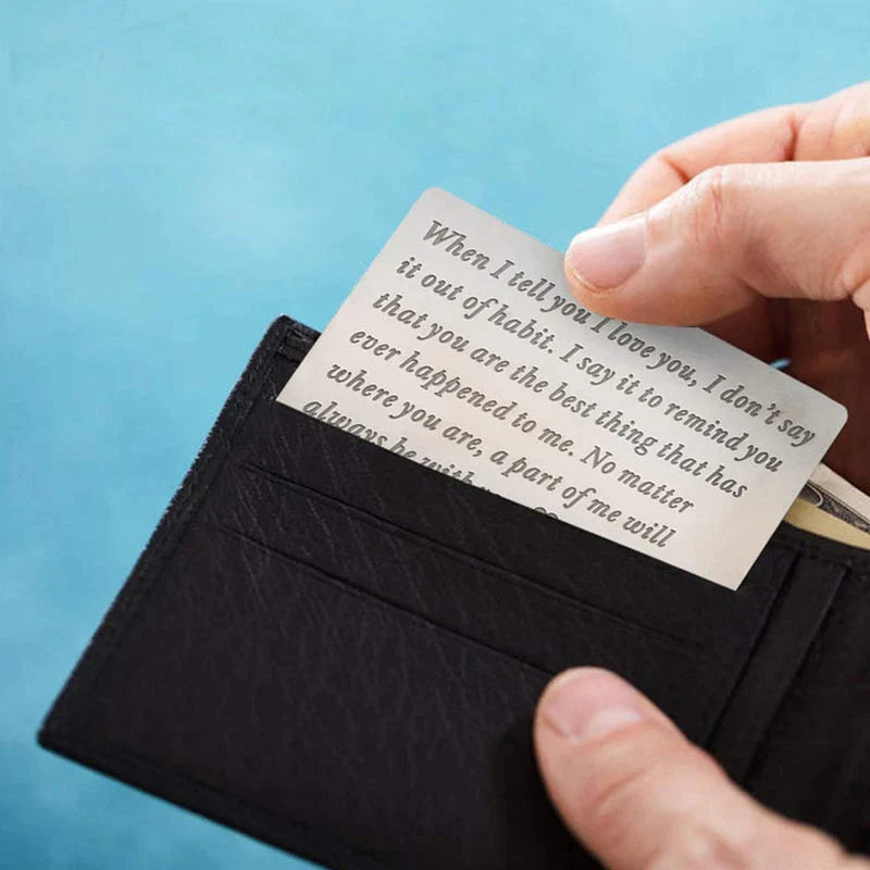 Brieftaschenhalter aus Edelstahl mit Kartenbeschriftung